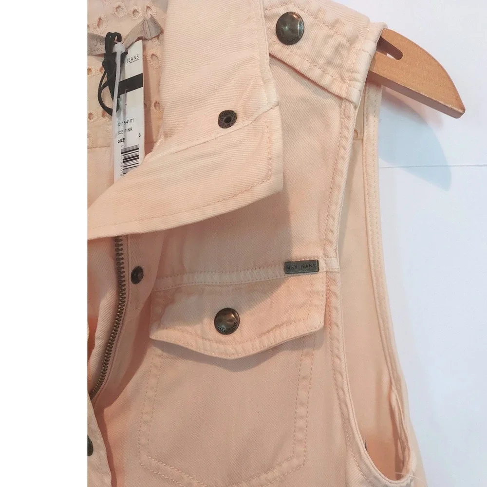 Max Jeans Gold Utility Vest Eyelet Back Drawstring Waist Size S NWT